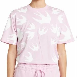 NWT McQ By Alexander McQueen Swallow Print Pink Tee- Size M